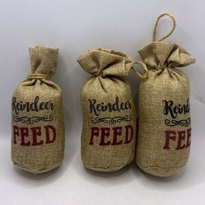 Hobby Lobby Reindeer Feed Ornaments Set of 3 Tan Burlap Excellent Rustic Decor